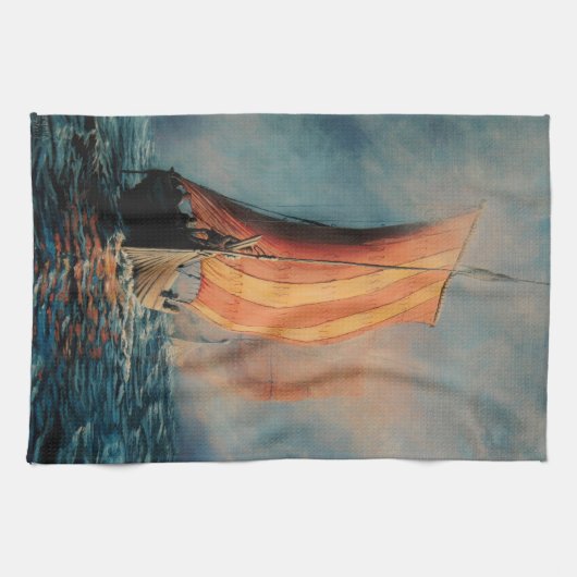 Viehboot, das auf See/Ozean in Nebel fährt, Langbo Geschirrtuch (Horizontal)