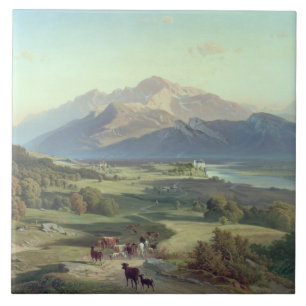 Viehhändler zu Pferd mit seinem Vieh in einem Fliese