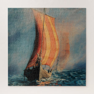 Viehschiff/langes Boot/auf See/Männer im Boot Puzzle