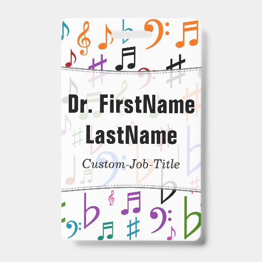 Viel bunter Musiknoten und Symbole; Individueller Ausweis (Front)