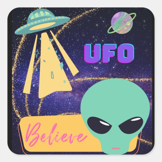 Viel, extraterrestra glauben quadratischer aufkleber (Vorderseite)
