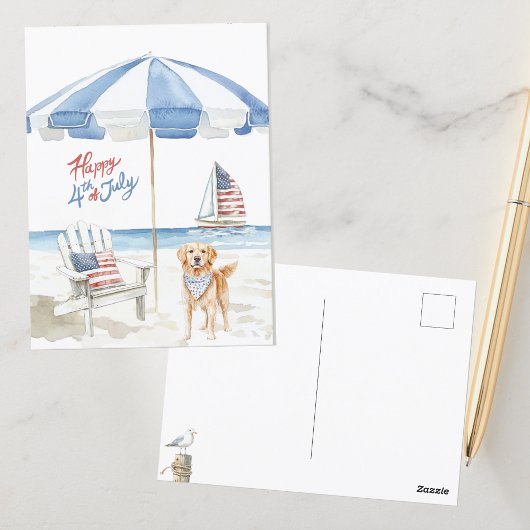 Viel Glück 4. Juli Beach Patriotischer Hund Postkarte