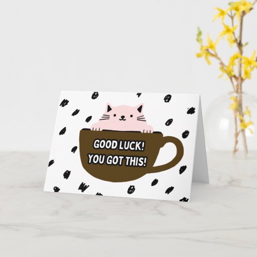 Viel Glück Card, Cat in Card Design Karte (Gelbe Blume)