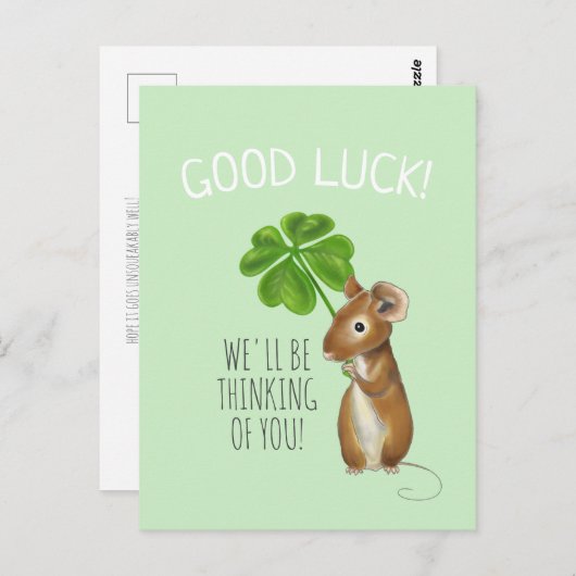 Viel Glück Card, Sweet Mouse und Vierblättriges Kl Postkarte (Vorne/Hinten)