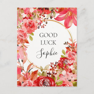 Viel Glück Custom Pink Floral Gold Frame Postkarte