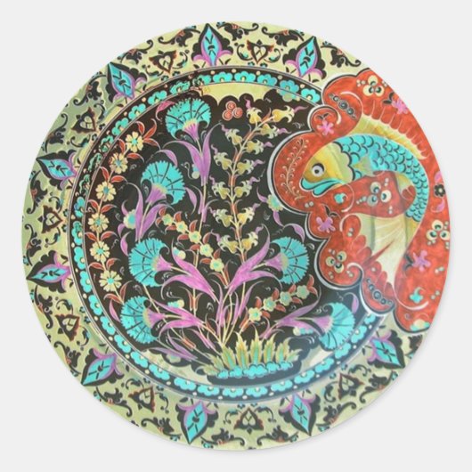 Viel Glück Fish Symbol mit botanischer Handarbeit Runder Aufkleber (Vorderseite)