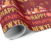 Viel Glück-Glücksjahr des Drachen Chinesisch Gold  Geschenkpapier (Rolleneckpunkt)