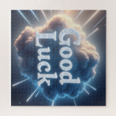 Viel Glück — Glühende Cloud-Typografie mit Light B Puzzle (Horizontal)