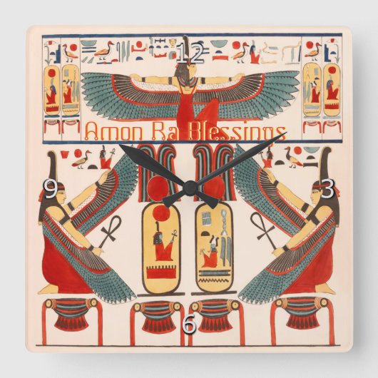 Viel Glück Hieroglyphics, Ägyptischer Gott Amon Ra Quadratische Wanduhr (Vorderseite)