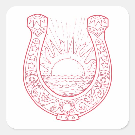 Viel Glück Horseshoe Quadratischer Aufkleber (Vorderseite)