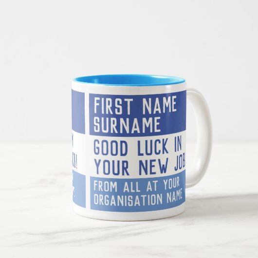 Viel Glück in Ihrem neuen Job - Verlassend Präsenz Zweifarbige Tasse (VorderseiteRechts)