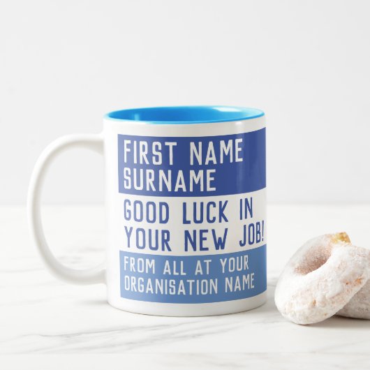 Viel Glück in Ihrem neuen Job - Verlassend Präsenz Zweifarbige Tasse (Mit Donut)