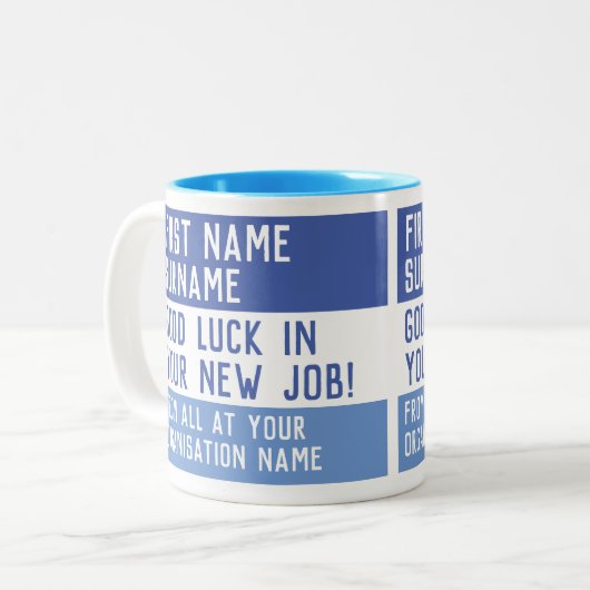 Viel Glück in Ihrem neuen Job - Verlassend Präsenz Zweifarbige Tasse (Vorderseite Links)