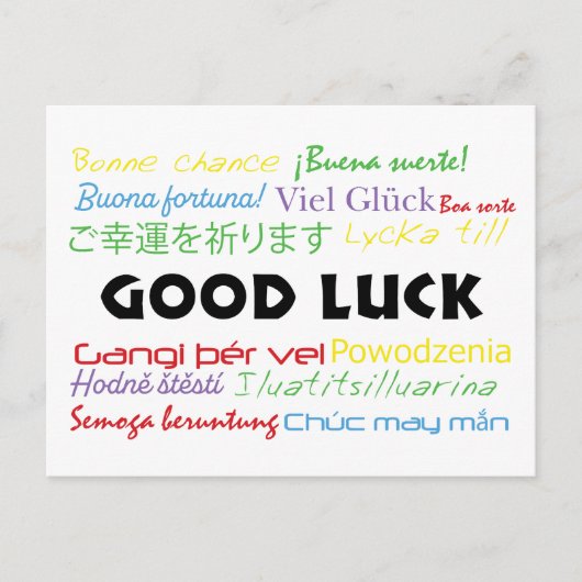 Viel Glück in vielen Sprachen farbenfroh Postkarte (Vorderseite)