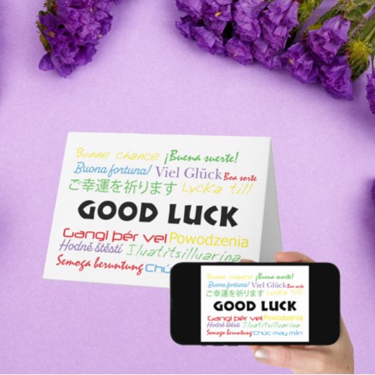 Viel Glück in vielen Sprachen Rot Grün Gelb Karte