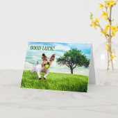 Viel Glück Jack Russel Terrier Playing Fetch Karte (Gelbe Blume)