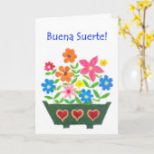 Viel Glück-Karte, spanischer Gruß - Blumen-Power Karte (Gelbe Blume)