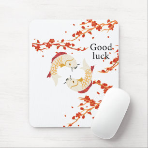 Viel Glück Koi Fisch mit Sakura   Elegant Japanisc Mousepad