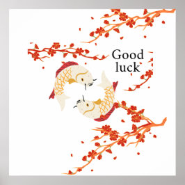 Viel Glück Koi Fisch mit Sakura | Elegant Japanisc Poster