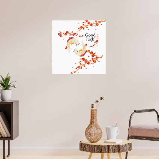 Viel Glück Koi Fisch mit Sakura | Elegant Japanisc Poster (Wohnzimmer 3)