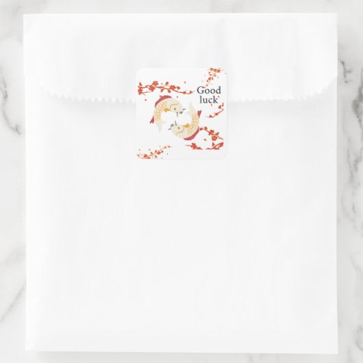 Viel Glück Koi Fisch mit Sakura | Elegant Japanisc Quadratischer Aufkleber (Tasche)