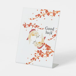 Viel Glück Koi Fisch mit Sakura | Elegant Japanisc Sockelschild