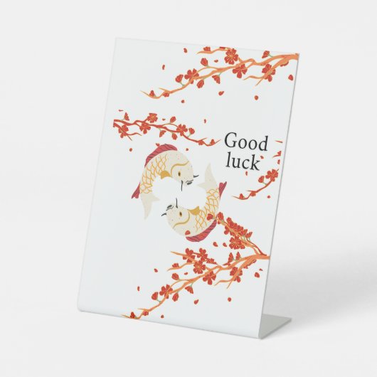 Viel Glück Koi Fisch mit Sakura | Elegant Japanisc Sockelschild (Vorderseite)