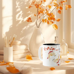 Viel Glück Koi Fisch mit Sakura   Elegant Japanisc Zweifarbige Tasse