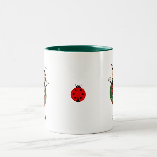 Viel Glück Ladybug am Leaf Zweifarbige Tasse (Mittel)