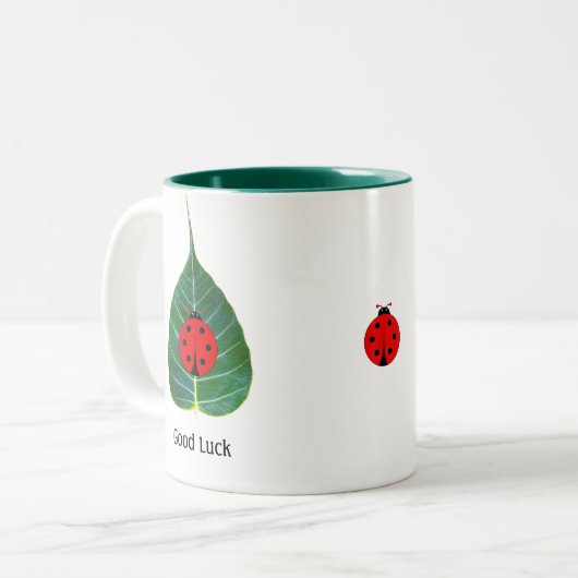 Viel Glück Ladybug am Leaf Zweifarbige Tasse (Vorderseite Links)