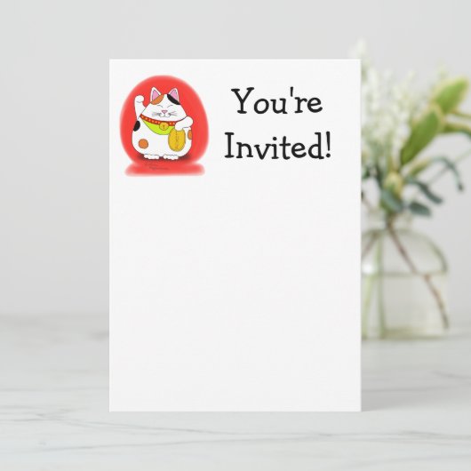 Viel Glück Maneki Neko Einladung (Stehend Vorderseite)