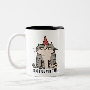 Viel Glück mit dieser mürrischen Geburtstagskatze Zweifarbige Tasse