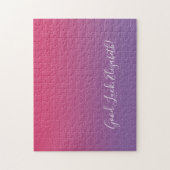 Viel Glück Name Skript Rosa bis Lila Ombré Funny Puzzle (Vertikal)