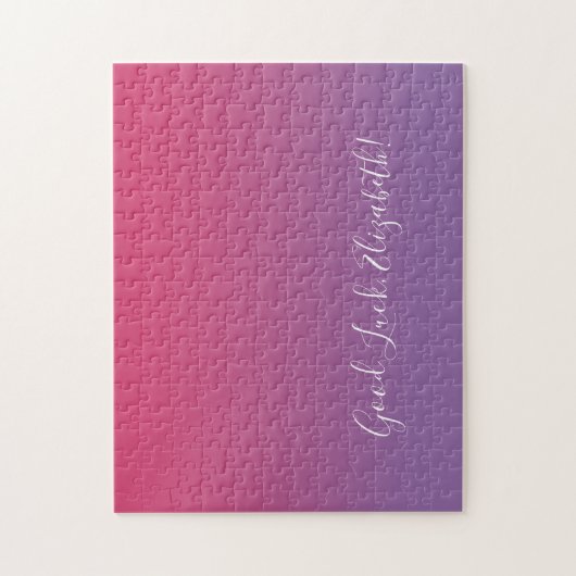 Viel Glück Name Skript Rosa bis Lila Ombré Funny Puzzle (Vertikal)