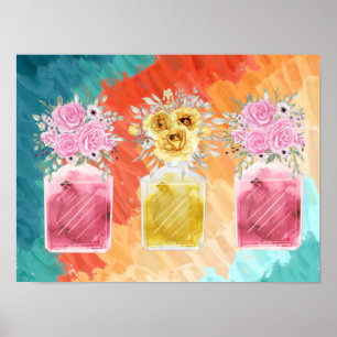 Viel Glück Set von Three Parfüm Bottle Bouquet Poster
