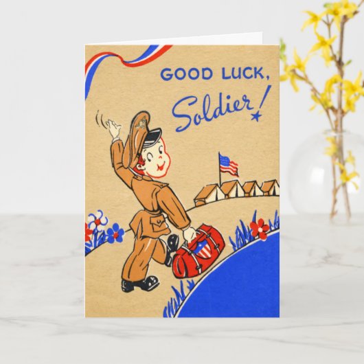 Viel Glück-Soldat-Vintage Karte (Gelbe Blume)