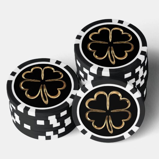 Viel Glück-Symbol Vierblättriges Kleeblatt Schwarz Pokerchips (Stapel)