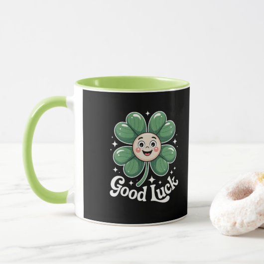 Viel Glück Vierblättriges Kleeblatt Tasse (Mit Donut)