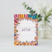 Viel Glück von Stiften umgeben Postkarte (Stehend Vorderseite)