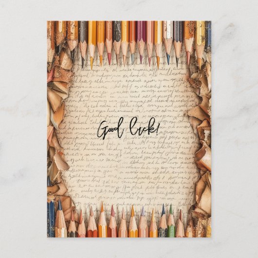 Viel Glück von Stiften umgeben Postkarte (Vorderseite)