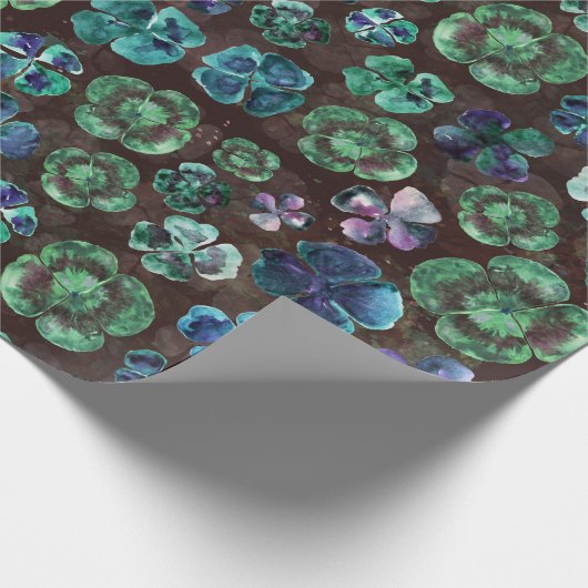 Viel Glück Watercolor Green Clovers Geschenkpapier (Ecke)