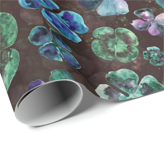 Viel Glück Watercolor Green Clovers Geschenkpapier (Rolleneckpunkt)