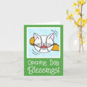 Viel Glück zum niedlichen Cat Face Baseball Openin Karte (Gelbe Blume)