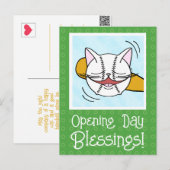 Viel Glück zum niedlichen Cat Face Baseball Openin Postkarte (Vorne/Hinten)