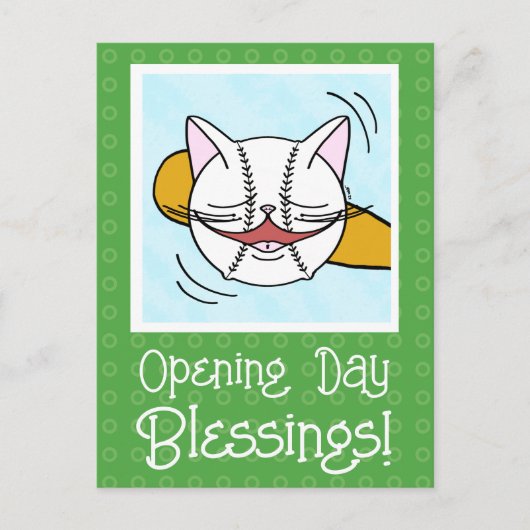 Viel Glück zum niedlichen Cat Face Baseball Openin Postkarte (Vorderseite)