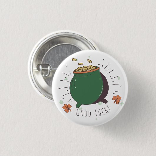 Viel Glück zum St. Patrick's Day Pot of Gold Fun Button (Vorne & Hinten)