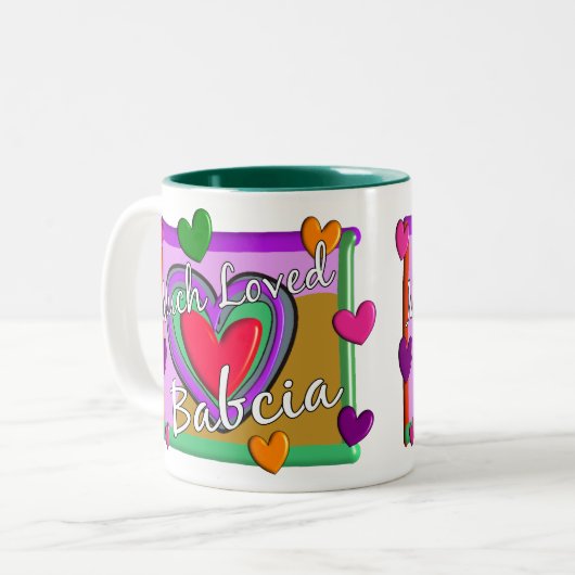 Viel Liebe Babcia (polnische Großmutter) Zweifarbige Tasse (Vorderseite Links)