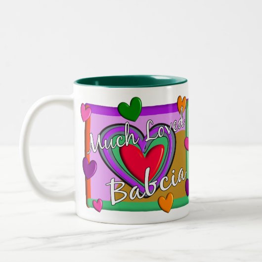 Viel Liebe Babcia (polnische Großmutter) Zweifarbige Tasse (Links)