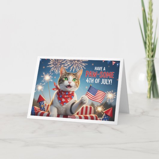 Viel Spaß beim 4. Juli - Niedliche Katze Dankeskarte (Rückseite)