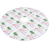 Viel Spaß beim Flamingo am Strand Polyester Weihnachtsbaumdecke (Schrägansicht)